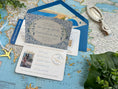 Load image into Gallery viewer, Blue and Gold Passport + Boarding Pass Wedding Invitation (Santorini, Greece)