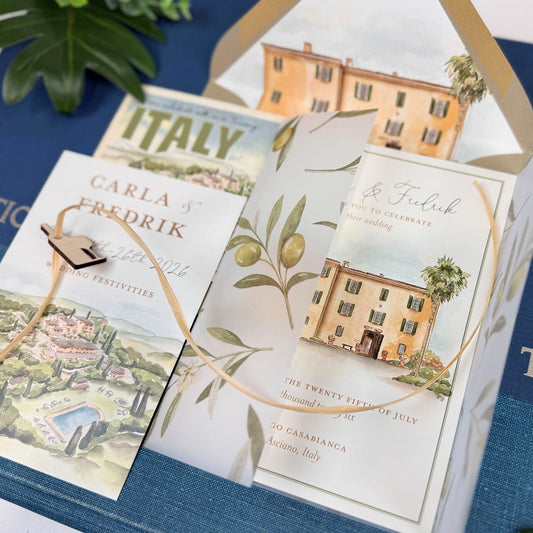 Say "I Do" to Italian Elegance: Inside Our Custom Illustrated Wedding Invitation Suites