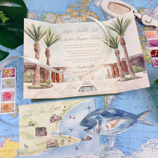 Custom Cabo San Lucas Wedding Invitations | A Gatefold Suite for the Waldorf Astoria Los Cabo