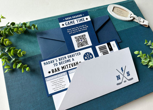 Hockey Ticket Theme Bar Mitzvah Invitation