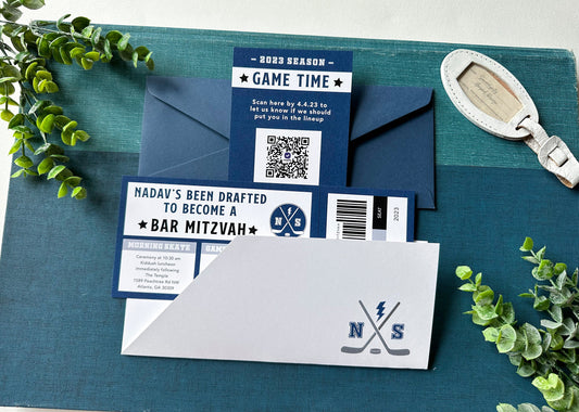 Hockey Ticket Theme Bar Mitzvah Invitation