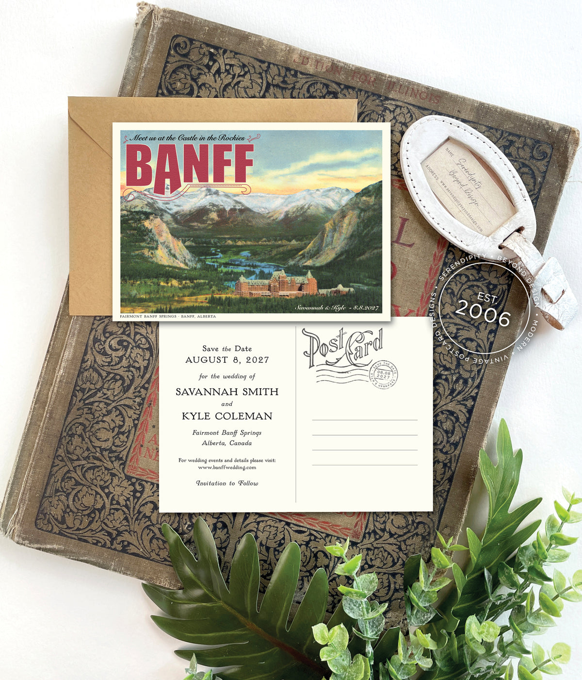 Save the Date - Banff Springs Hotel - Vintage Travel Postcard