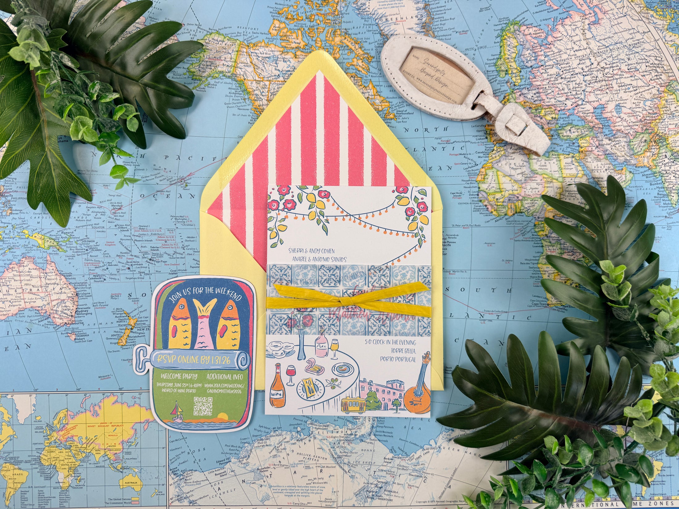 Colorful and Illustrated Portugal Wedding Invitation