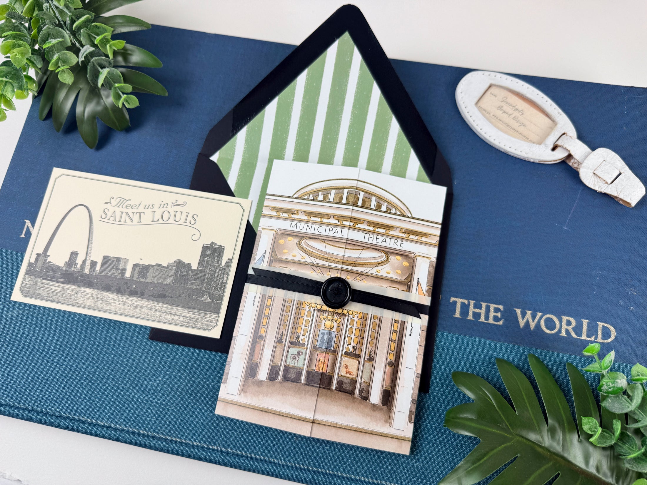 St. Louis - the Muny at Forest Park -  Watercolor Gatefold Wedding Invitation