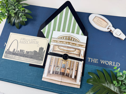 St. Louis - the Muny at Forest Park -  Watercolor Gatefold Wedding Invitation