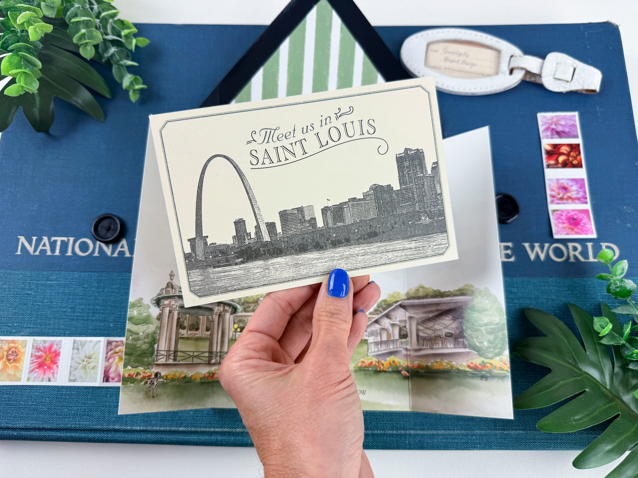 St. Louis - the Muny at Forest Park -  Watercolor Gatefold Wedding Invitation