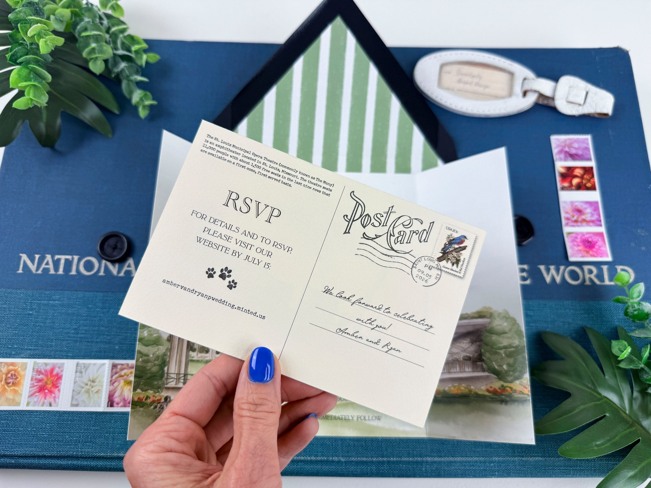 St. Louis - the Muny at Forest Park -  Watercolor Gatefold Wedding Invitation