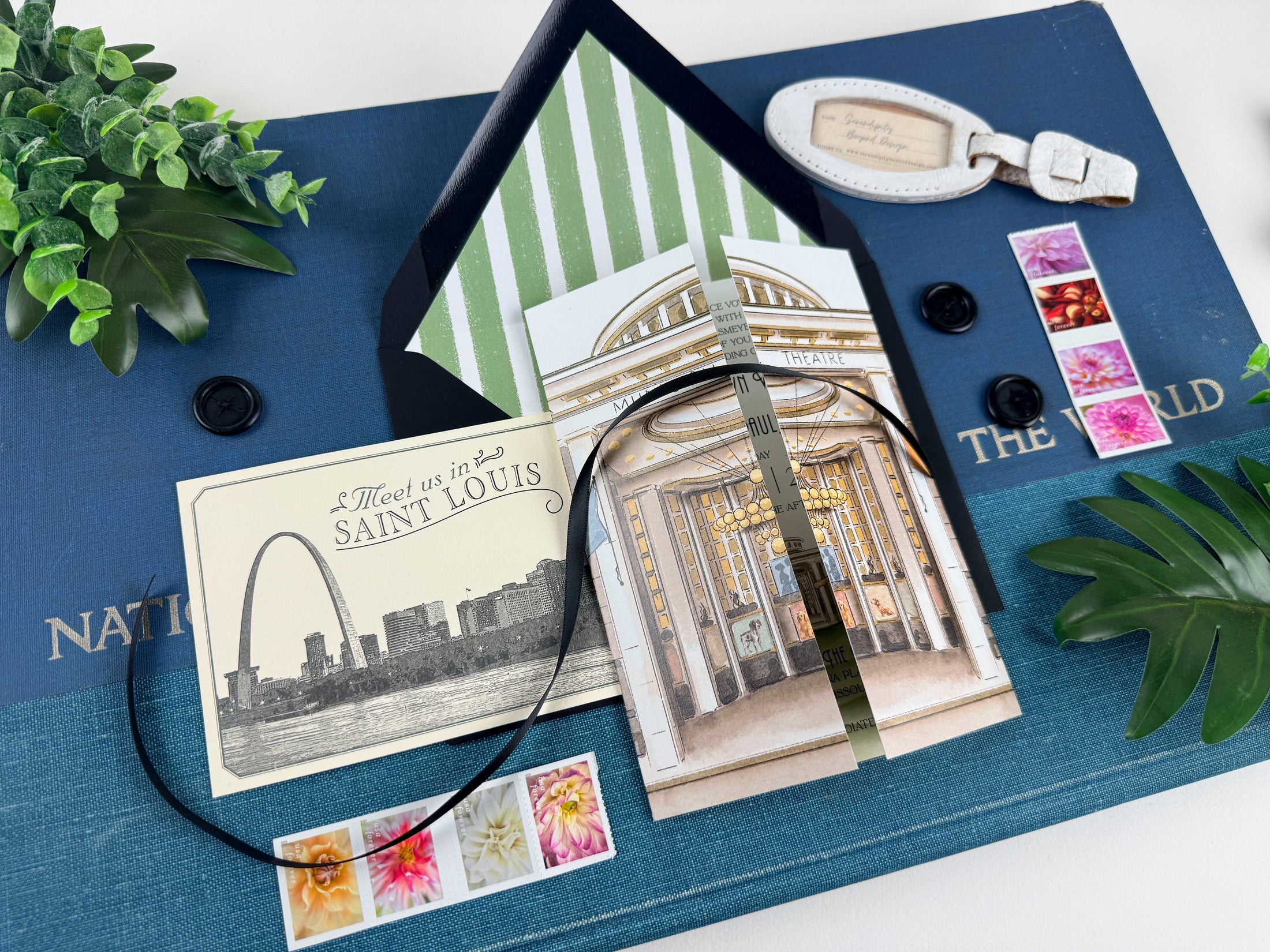 St. Louis - the Muny at Forest Park -  Watercolor Gatefold Wedding Invitation