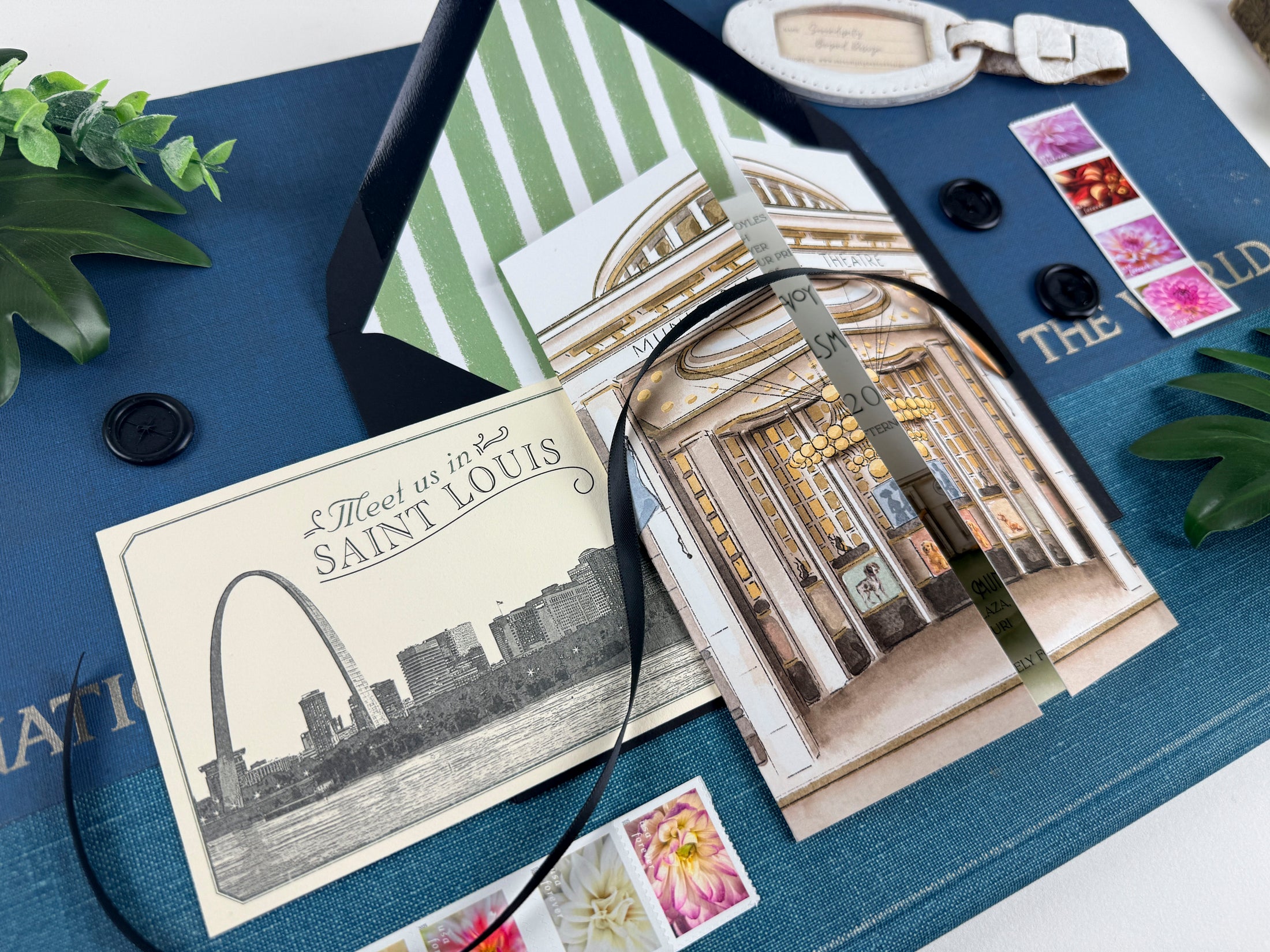 St. Louis - the Muny at Forest Park -  Watercolor Gatefold Wedding Invitation