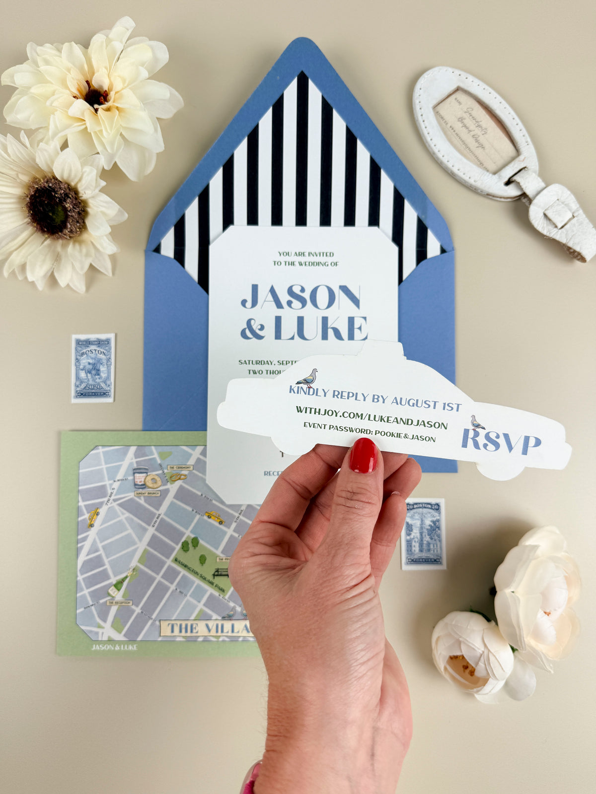 New York Custom Wedding Invitation - Taxi RSVP and Map