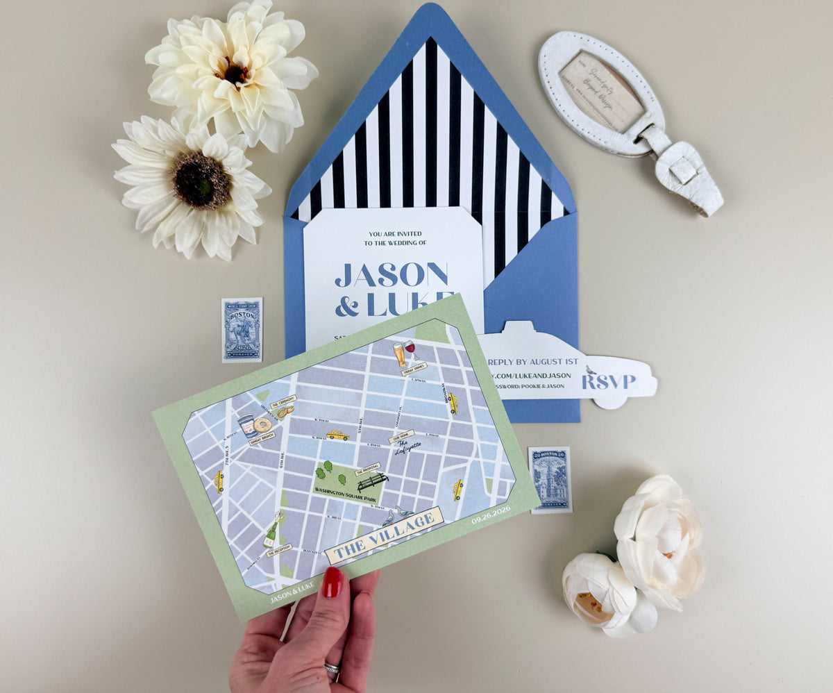 New York Custom Wedding Invitation - Taxi RSVP and Map