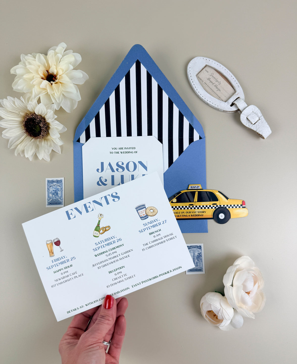 New York Custom Wedding Invitation - Taxi RSVP and Map