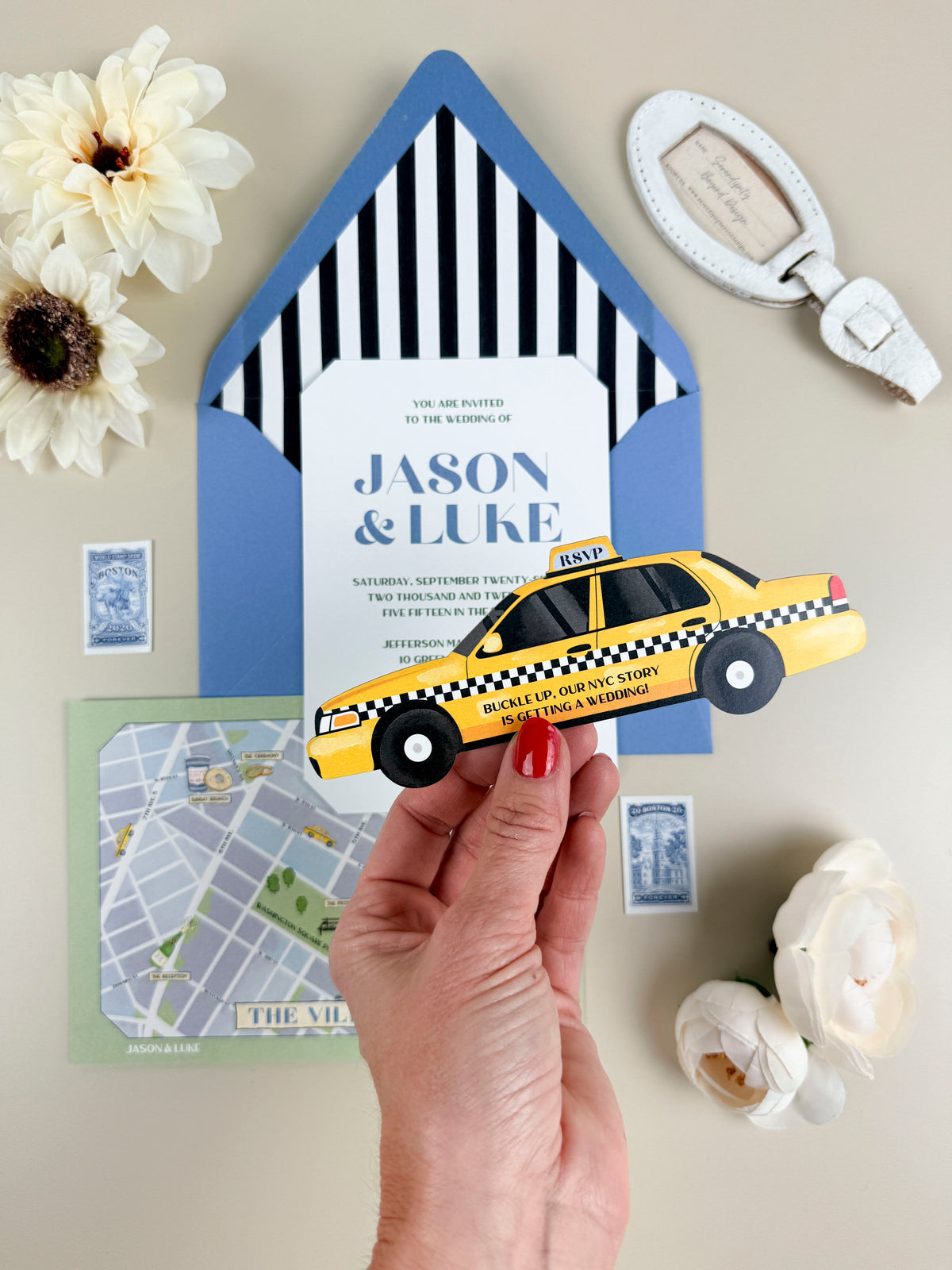 New York Custom Wedding Invitation - Taxi RSVP and Map