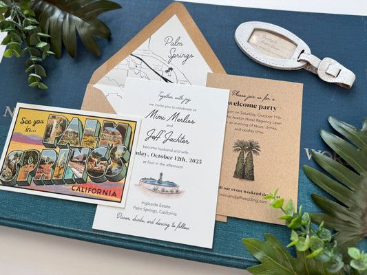 Custom Watercolor Palm Springs Wedding Invitation