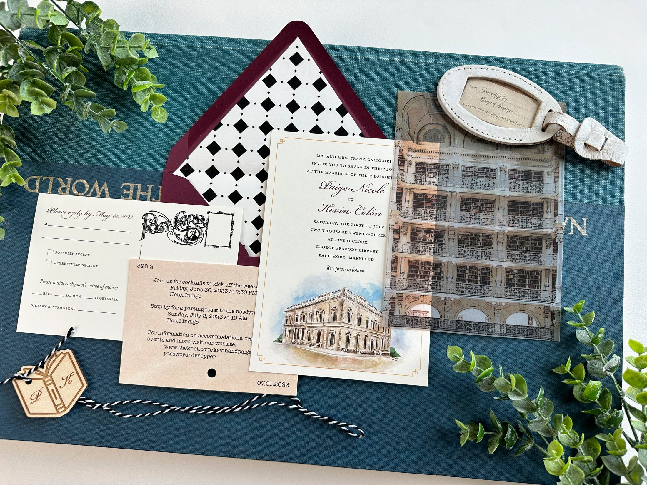 Watercolor Library Custom Wedding Invitation (George Peabody Library)