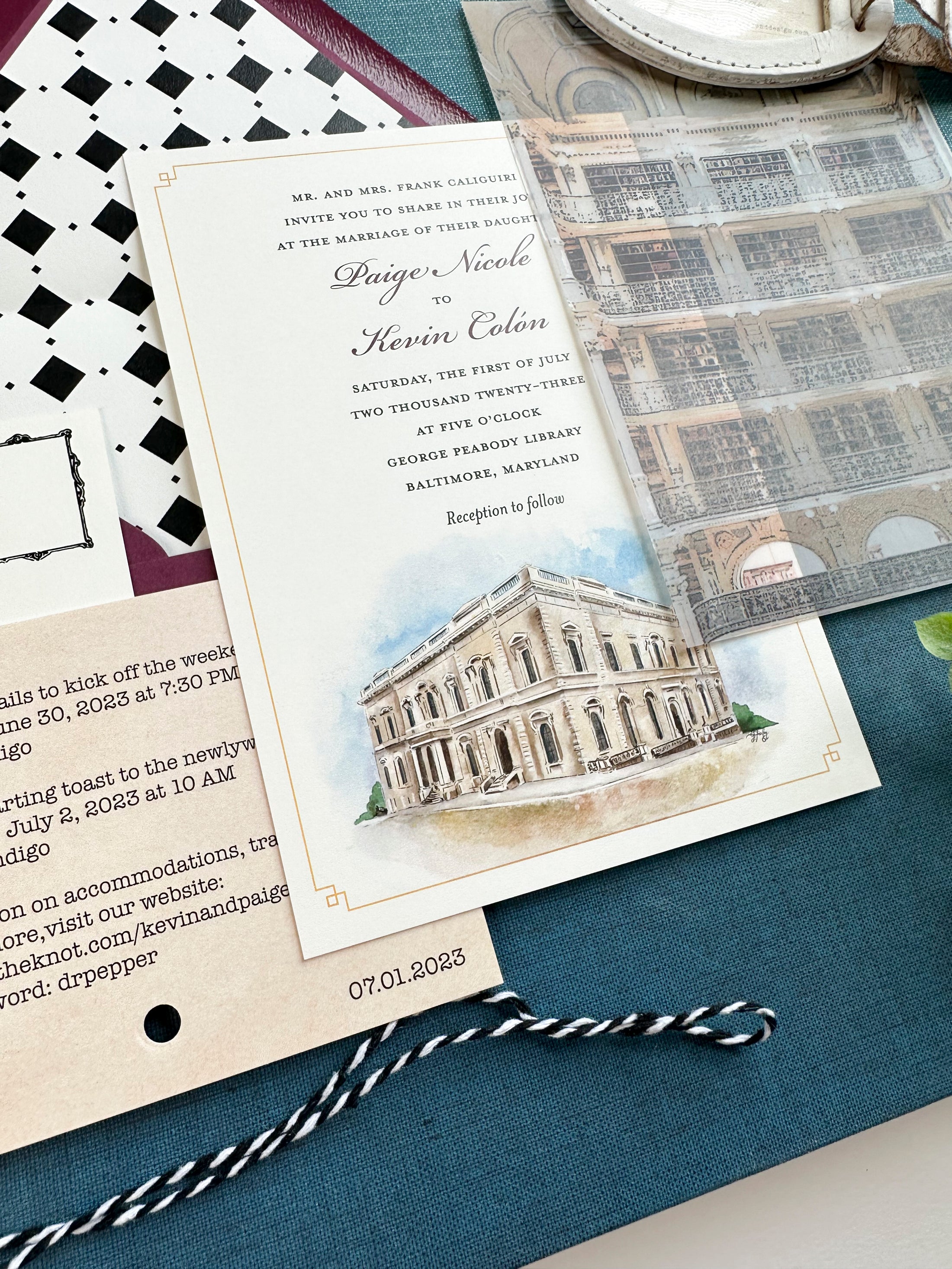Watercolor Library Custom Wedding Invitation (George Peabody Library)