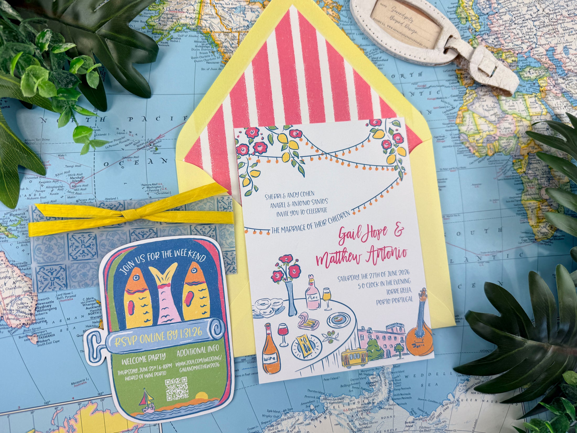 Colorful and Illustrated Portugal Wedding Invitation