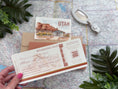 Load image into Gallery viewer, Custom Desert Mountain Watercolor Boarding Pass Wedding Invitation (Moab, Utah)
