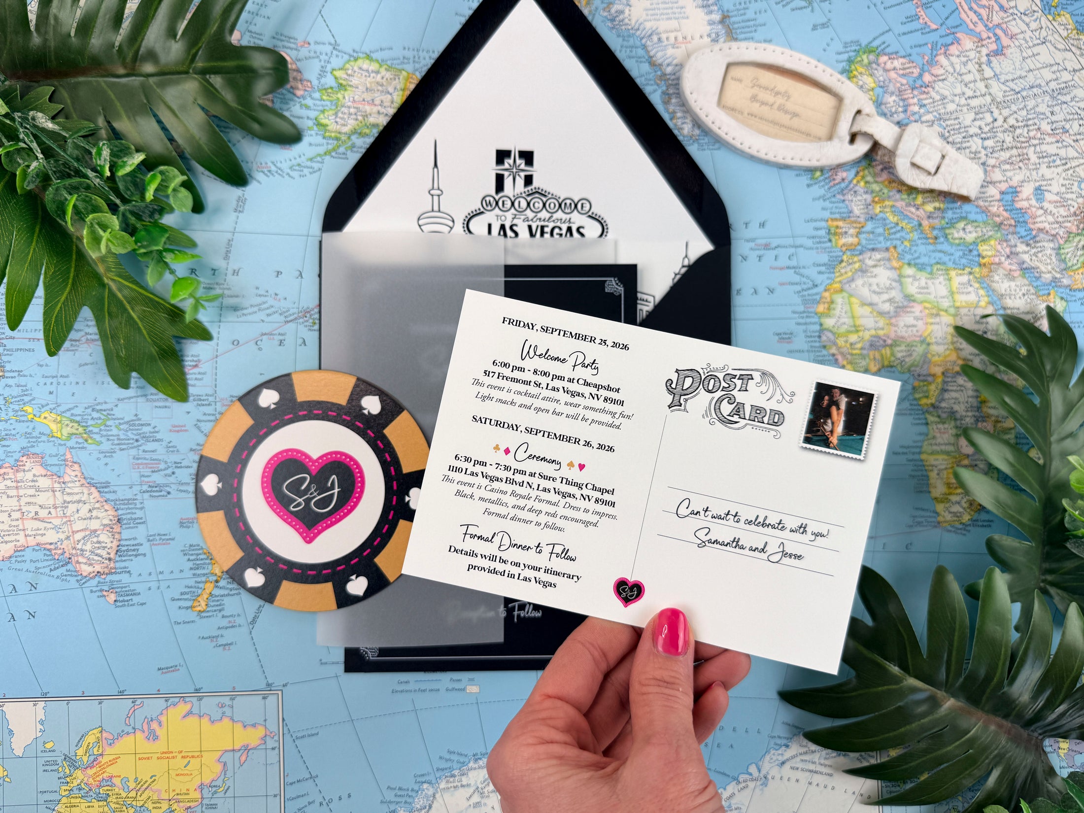 Custom Retro Las Vegas Wedding Invitation - (Sure Thing Chapel)