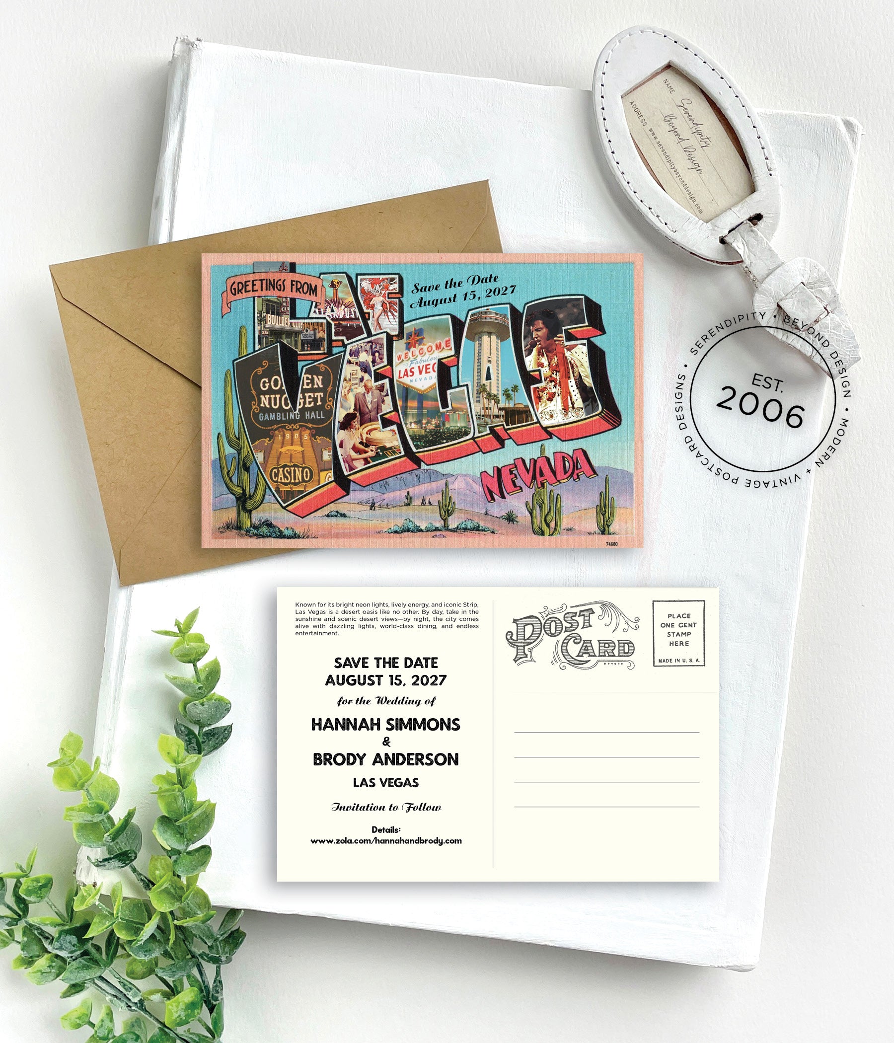 Save the Date - Las Vegas, Nevada - Vintage Large Letter Postcard