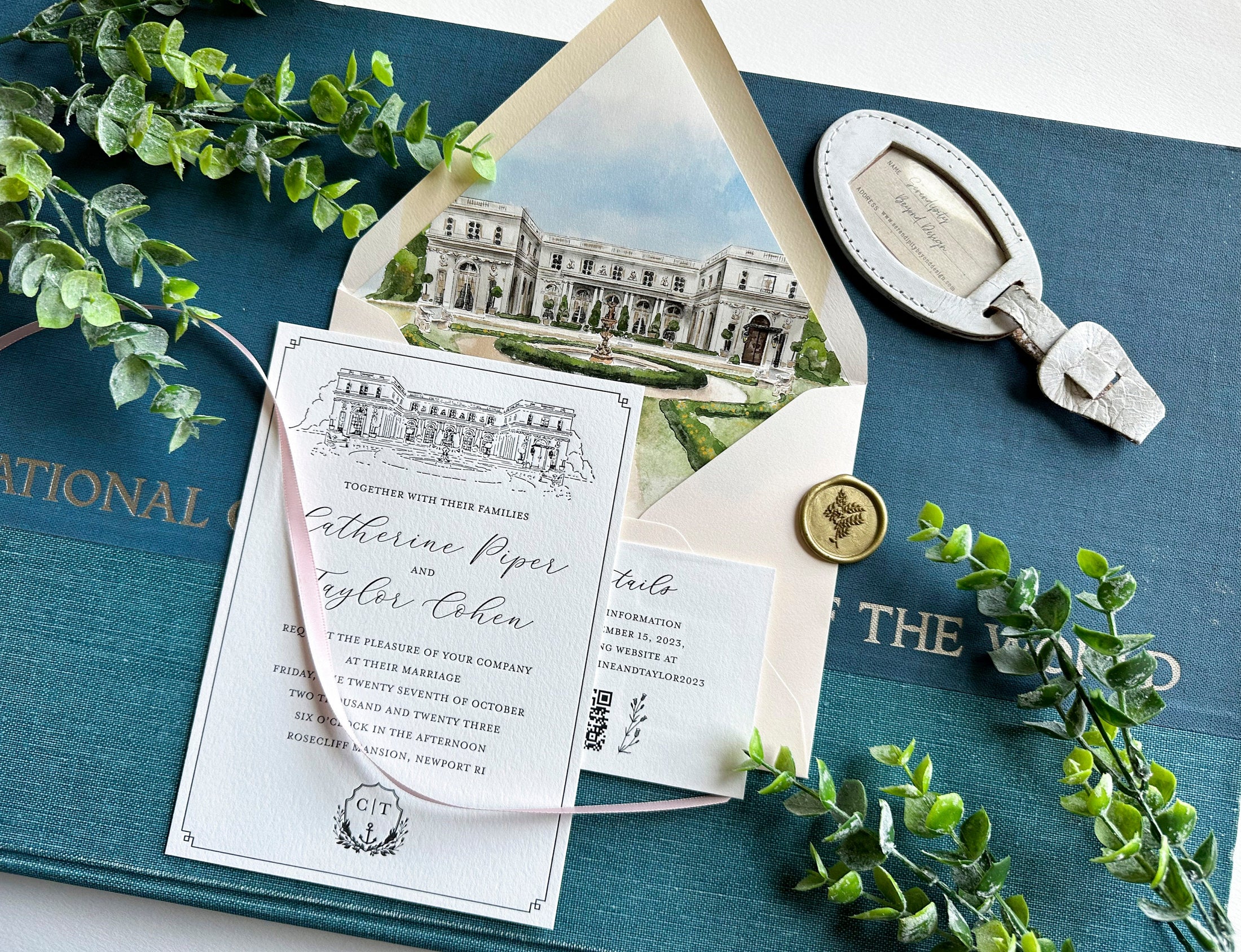 Rosecliff Mansion Letterpress Wedding Invitation (Newport, Rhode Island)