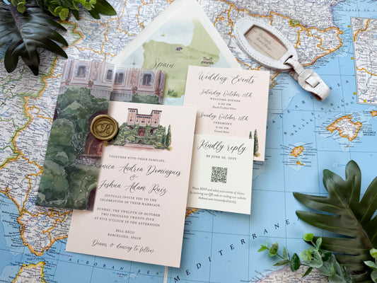 Bell Recó Custom Watercolor Invitation (Barcelona, Spain)