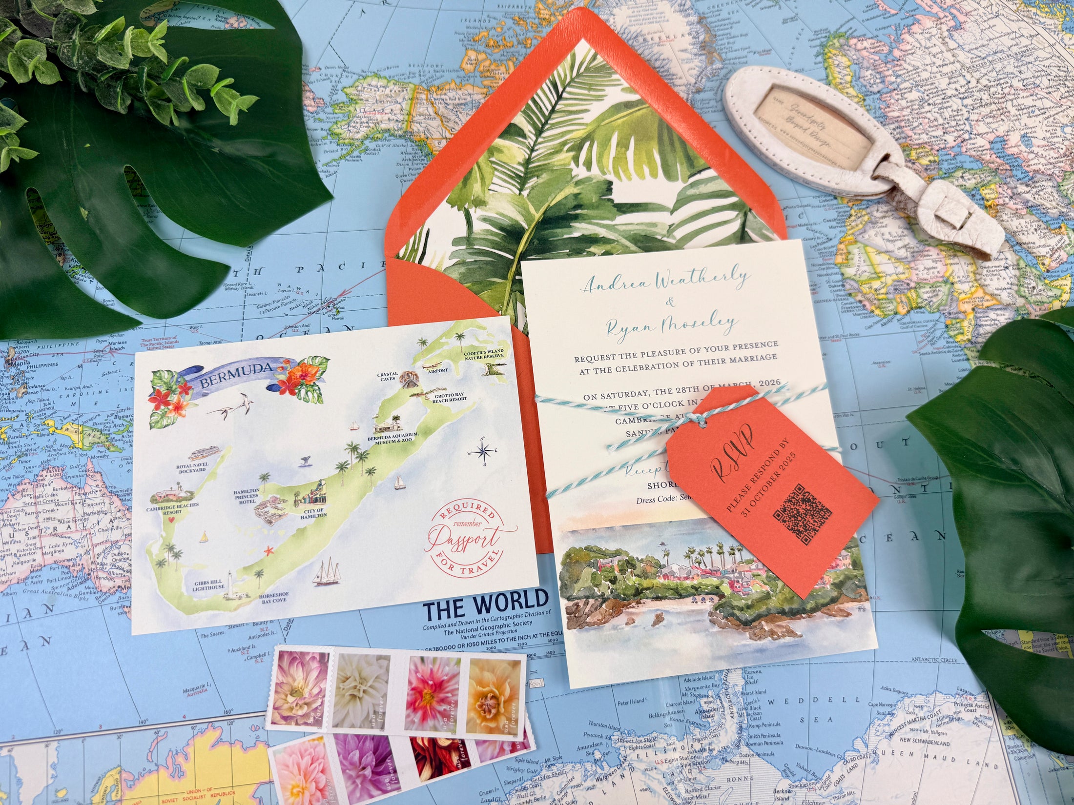 Bermuda Tropical Watercolor Wedding Invitation (Cambridge Beaches)