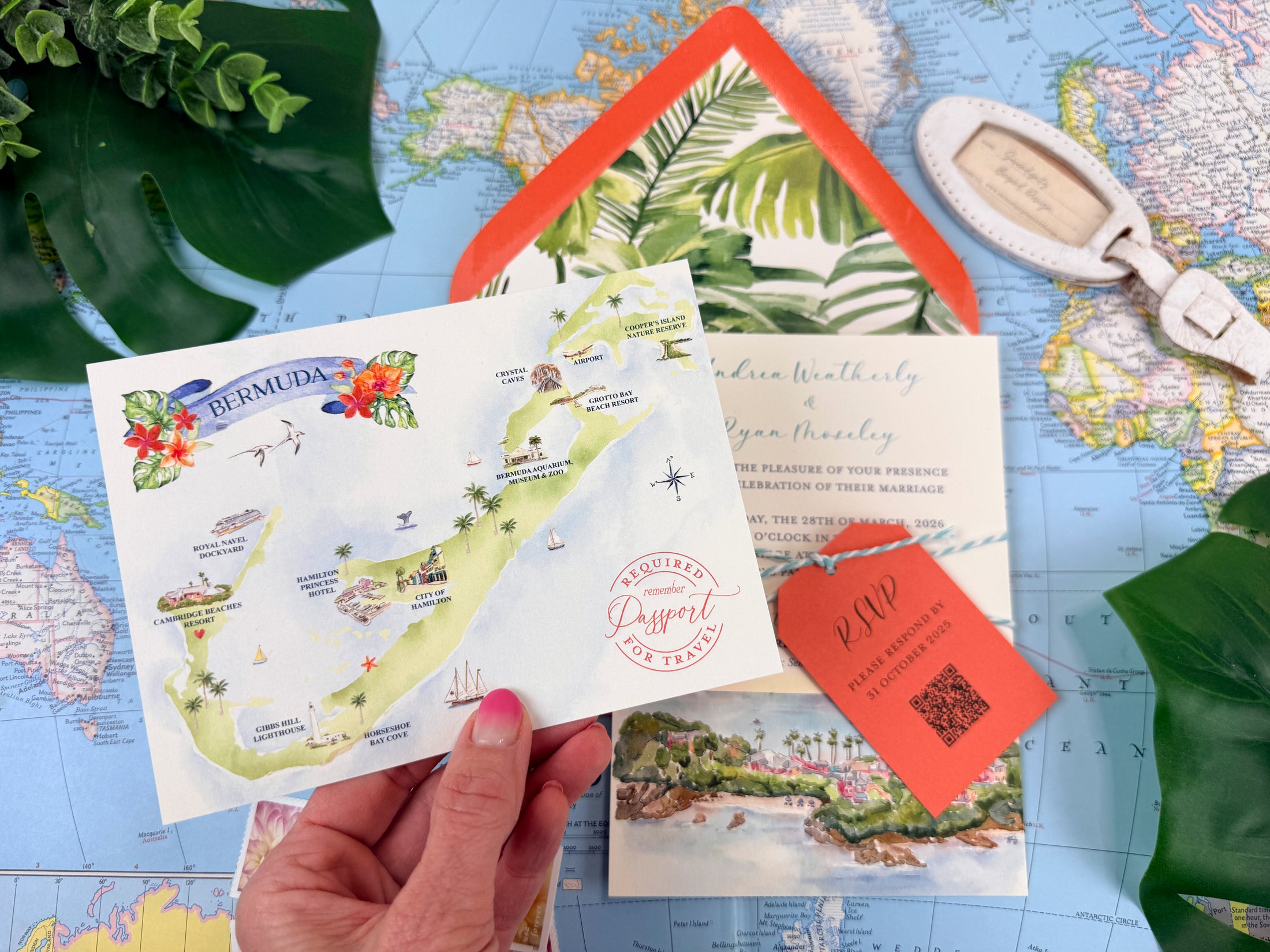 Bermuda Tropical Watercolor Wedding Invitation (Cambridge Beaches)