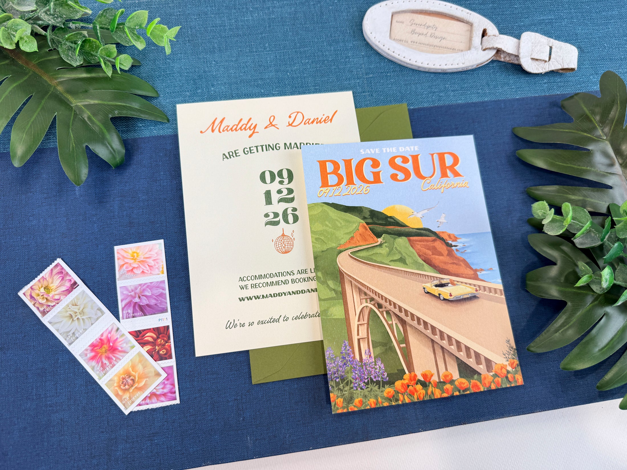 Custom Retro Travel Poster Save the Date (Big Sur, California)