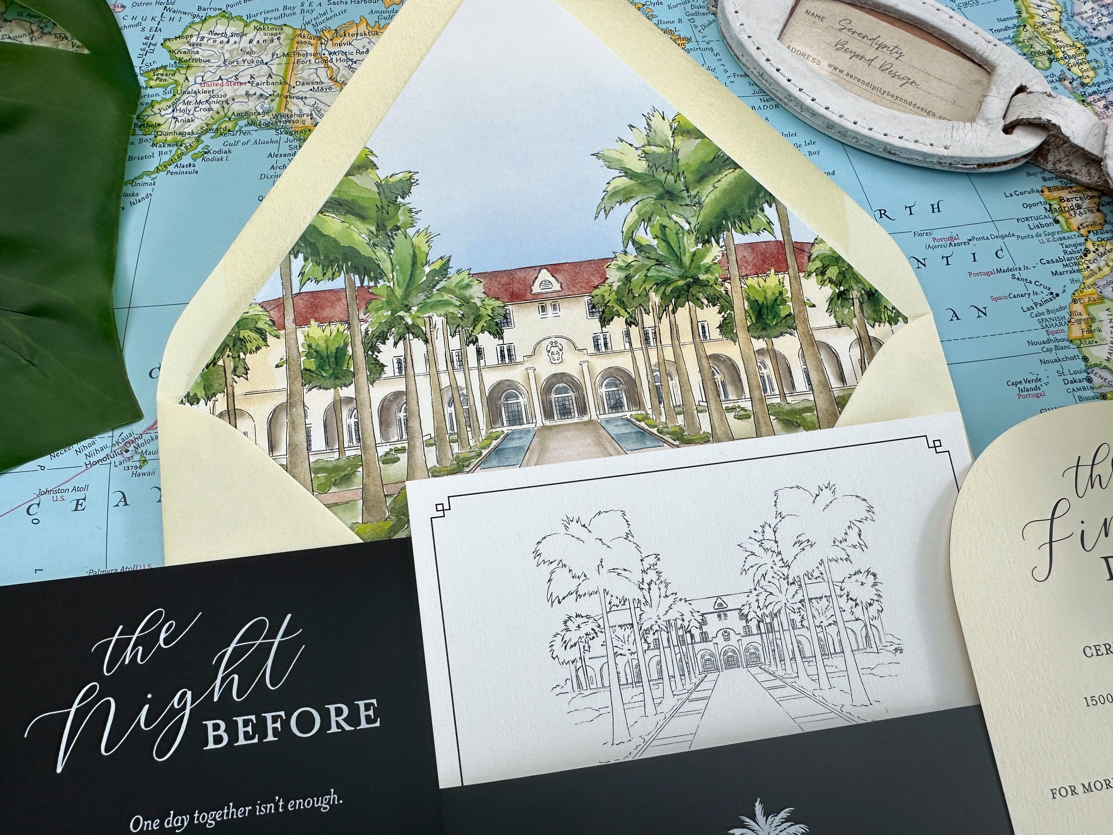 Casa Marina Elegant Watercolor Wedding Invitation - (Key West, Florida)