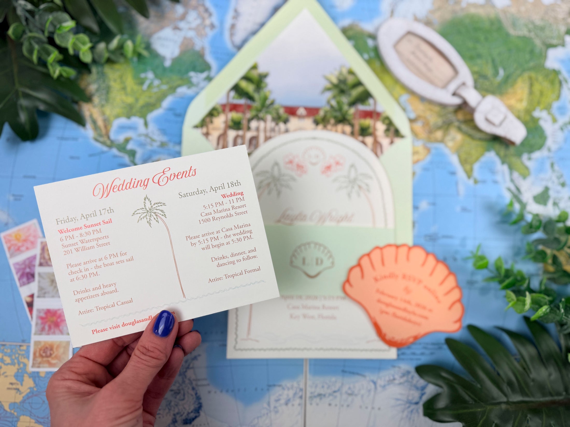 Key West Tropical Watercolor Wedding Invitation - (Casa Marina)
