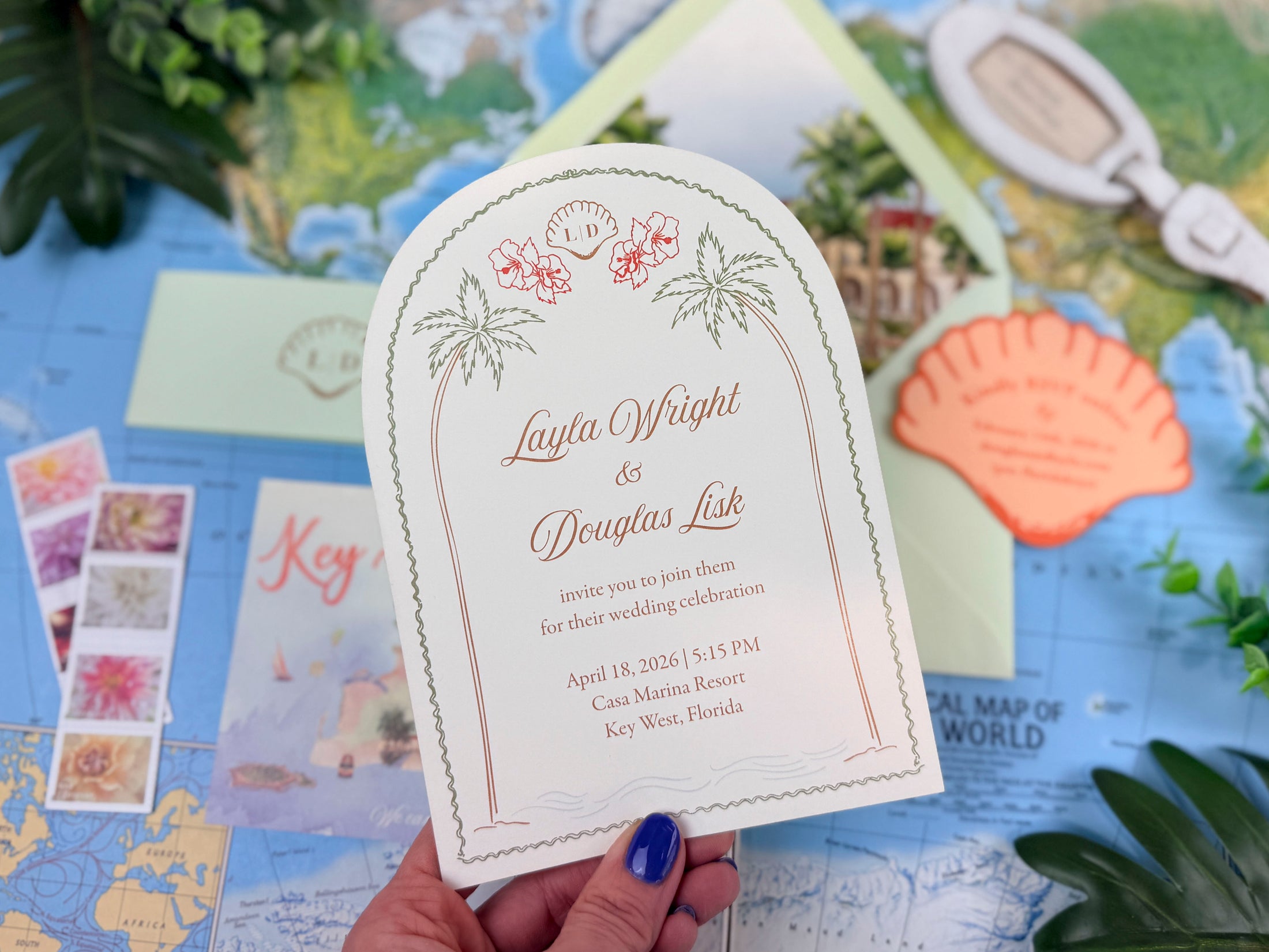 Key West Tropical Watercolor Wedding Invitation - (Casa Marina)