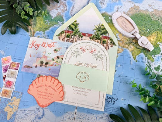 Key West Tropical Watercolor Wedding Invitation - (Casa Marina)