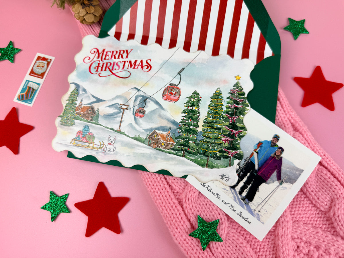 Mountain Watercolor Holiday Card | Illustrated Christmas Card