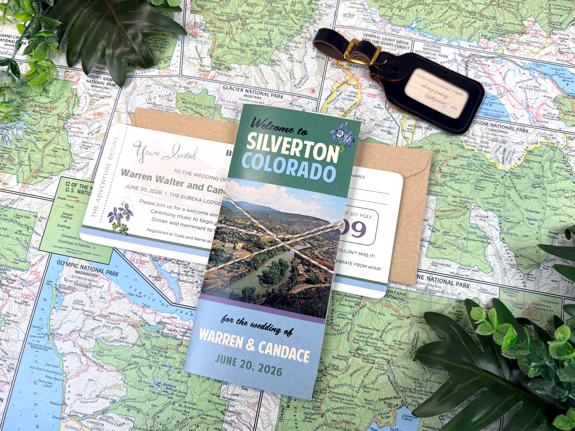 Custom Retro Travel Brochure Wedding Invitation (Silverton, Colorado)