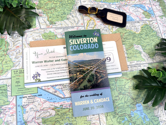 Custom Retro Travel Brochure Wedding Invitation (Silverton, Colorado)