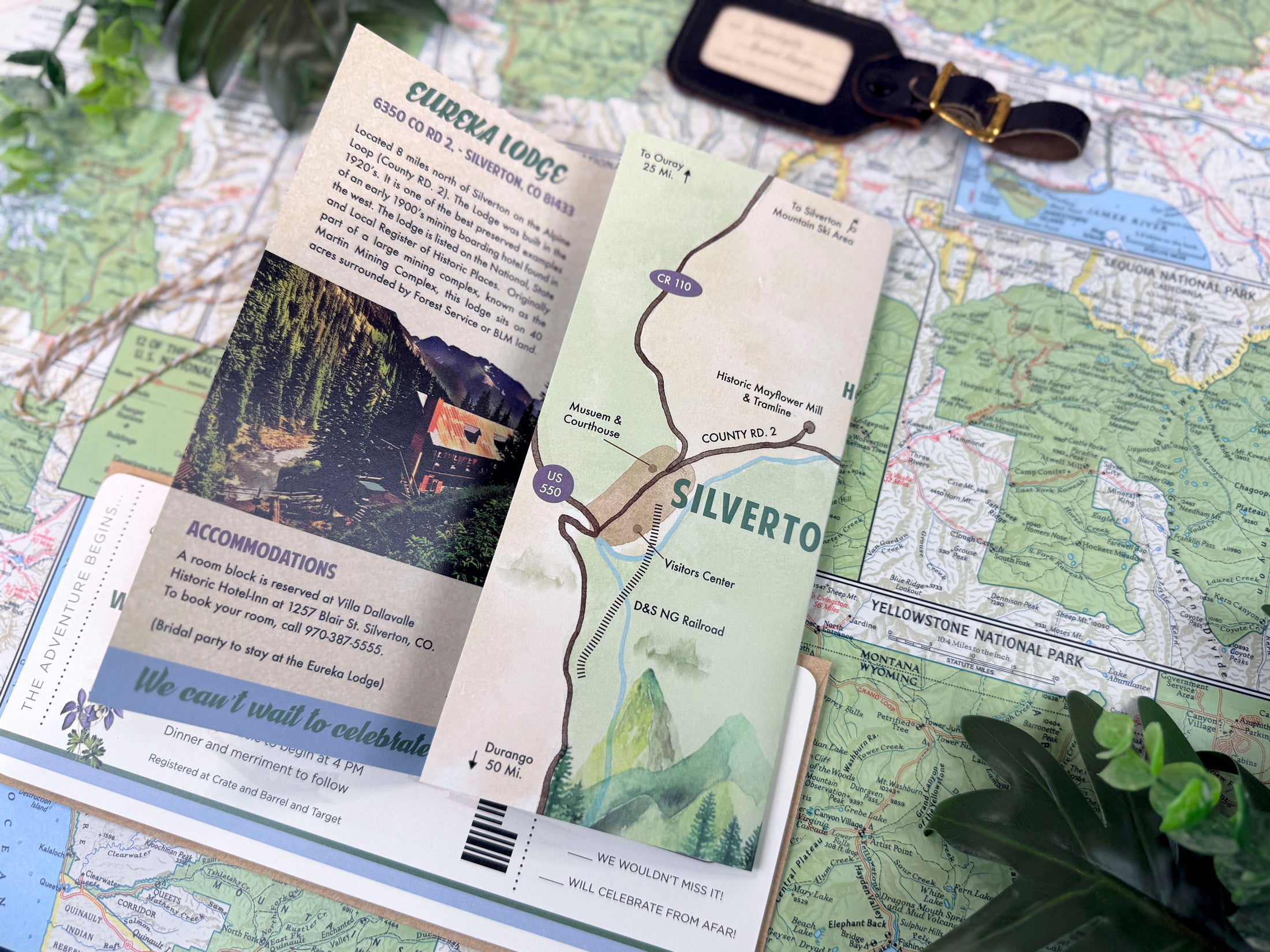 Custom Retro Travel Brochure Wedding Invitation (Silverton, Colorado)