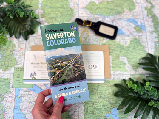 Custom Retro Travel Brochure Wedding Invitation (Silverton, Colorado)