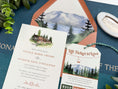 Load image into Gallery viewer, Watercolor Mountain Wedding Invitation with Ski Lift RSVP (Truckee, California)
