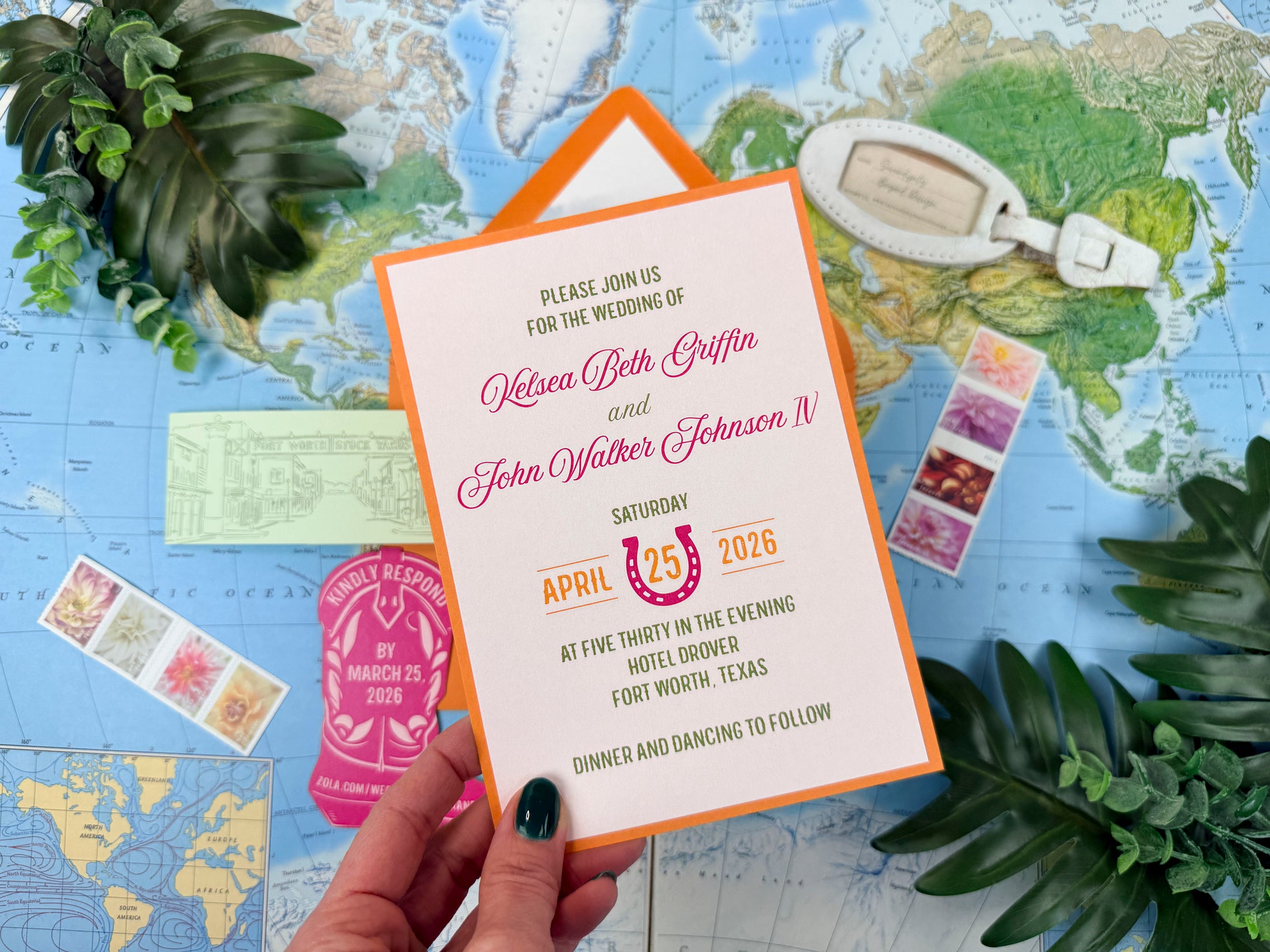 Hotel Drover Watercolor Wedding Invitation (Ft. Worth, Texas)