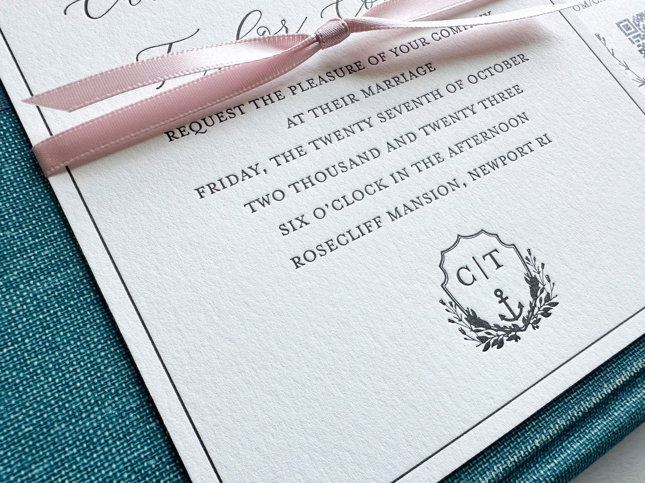 Rosecliff Mansion Letterpress Wedding Invitation (Newport, Rhode Island)