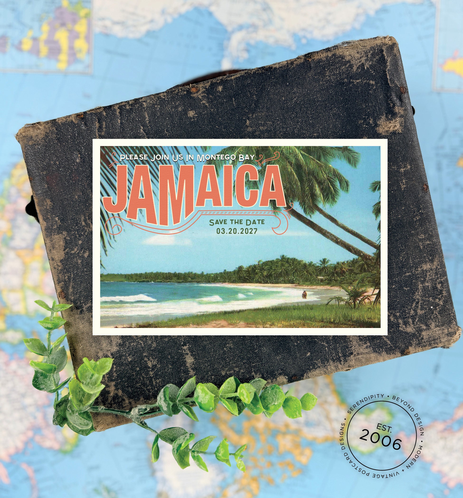 Save the Date - Negril, Jamaica - Vintage Travel Postcard