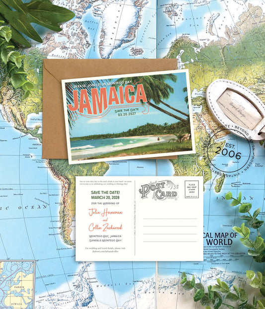 Save the Date - Negril, Jamaica - Vintage Travel Postcard