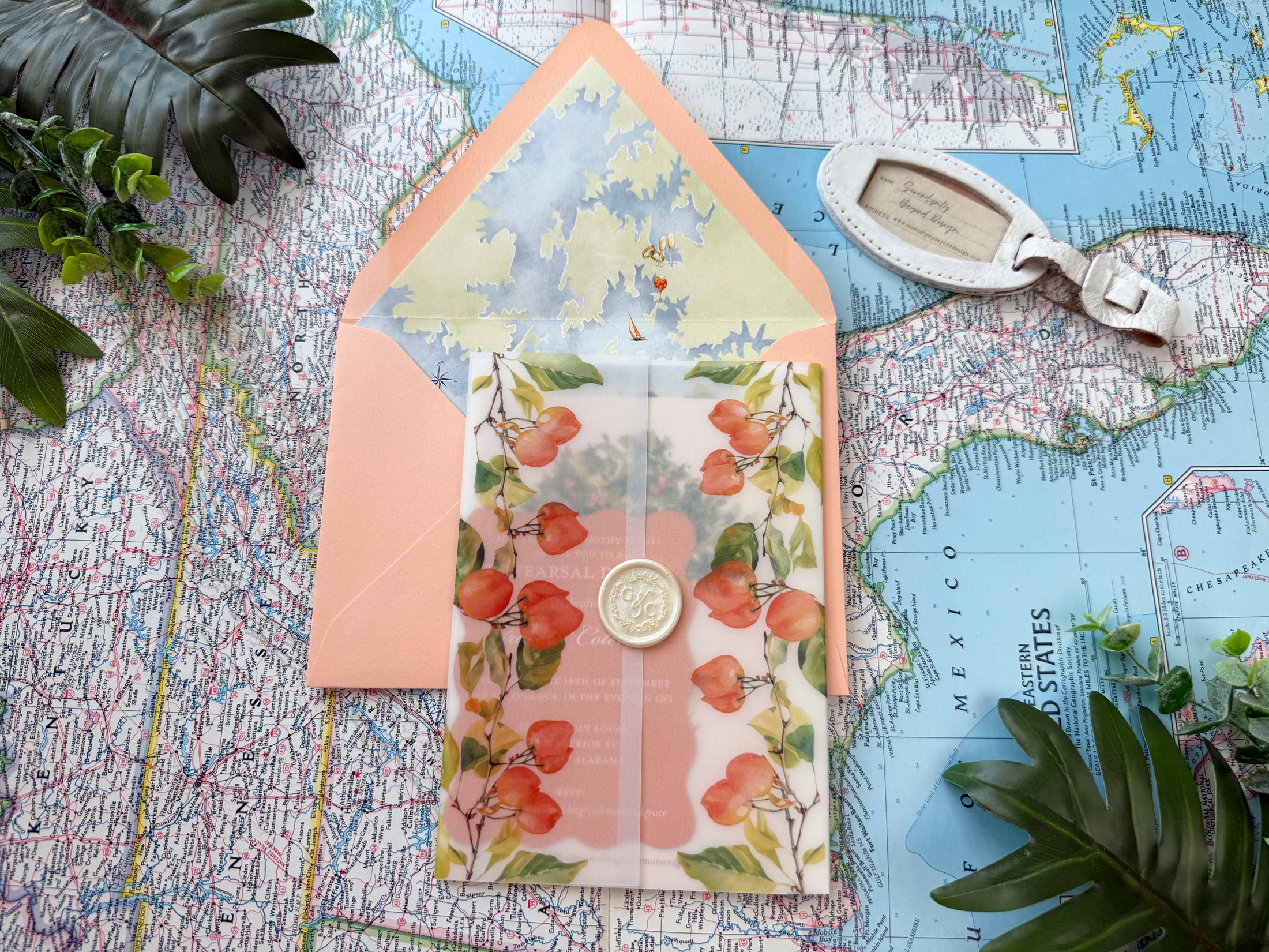 Citrus Vellum Custom Watercolor Invitation (New Water Farms, Alabama)