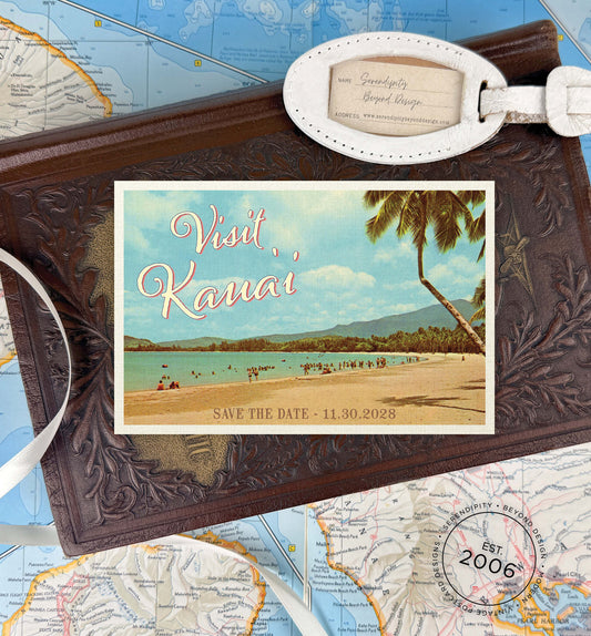 Save the Date - Kauai, Hawaii - Vintage Travel Postcard