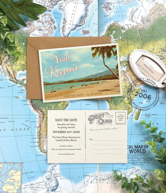 Save the Date - Kauai, Hawaii - Vintage Travel Postcard