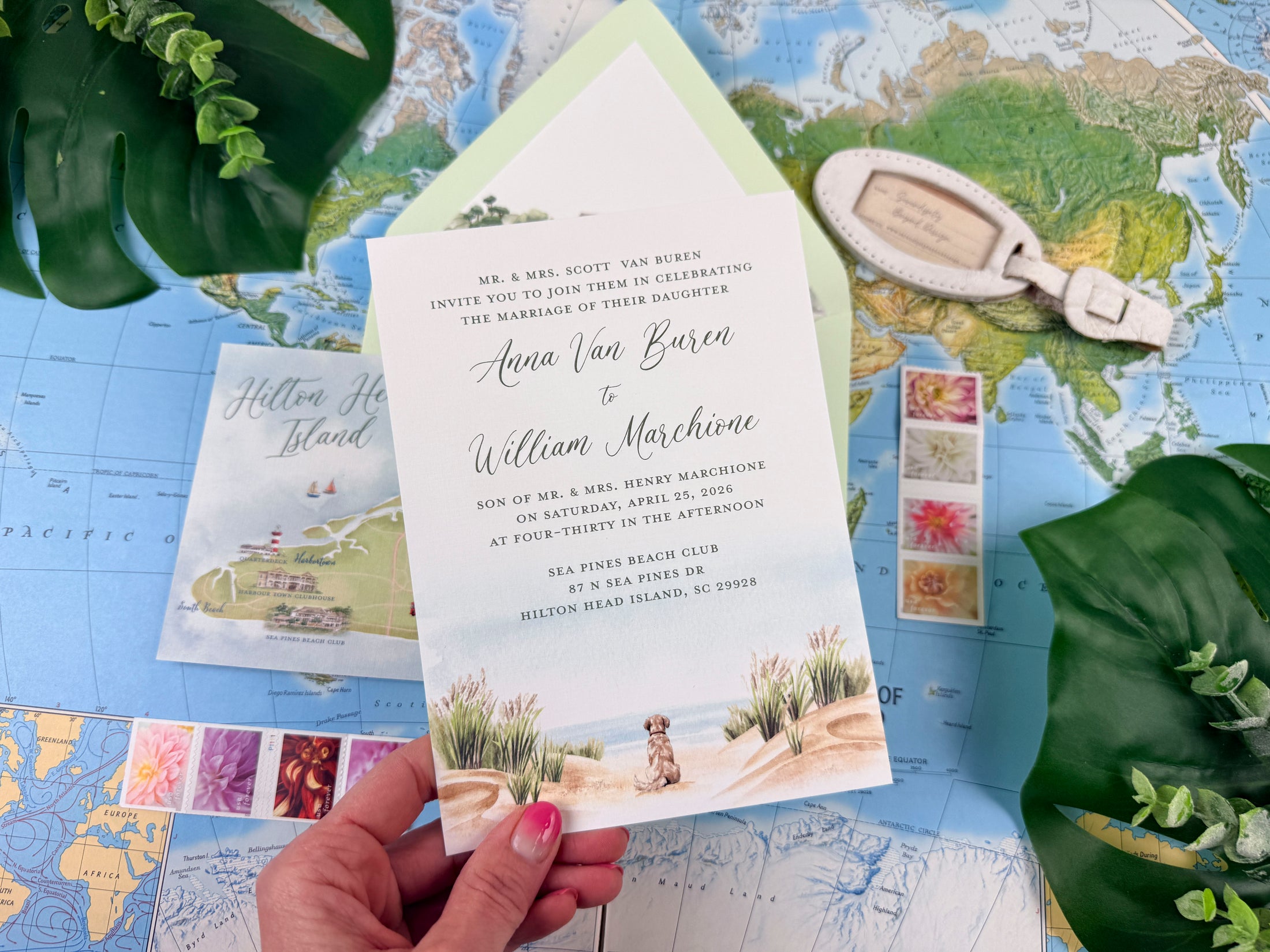 Hilton Head Island Invitation, Coastal Watercolor Venue Wedding Invitation