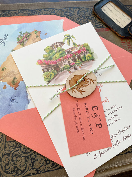 Custom Watercolor Wedding Invitation (Rio Grande, Puerto Rico)