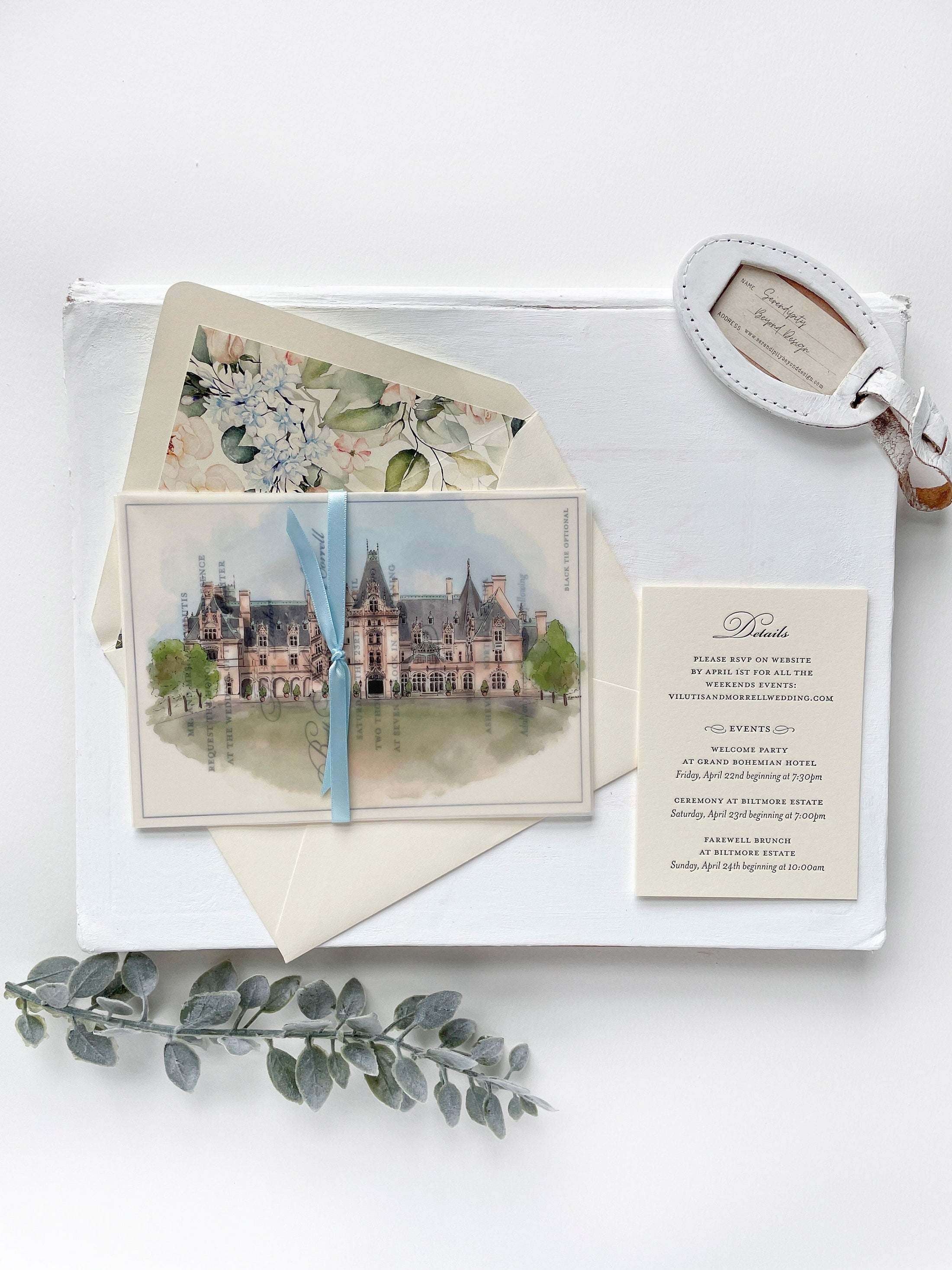 Biltmore Vellum Letterpress Wedding Invitation (Asheville, North Carolina)