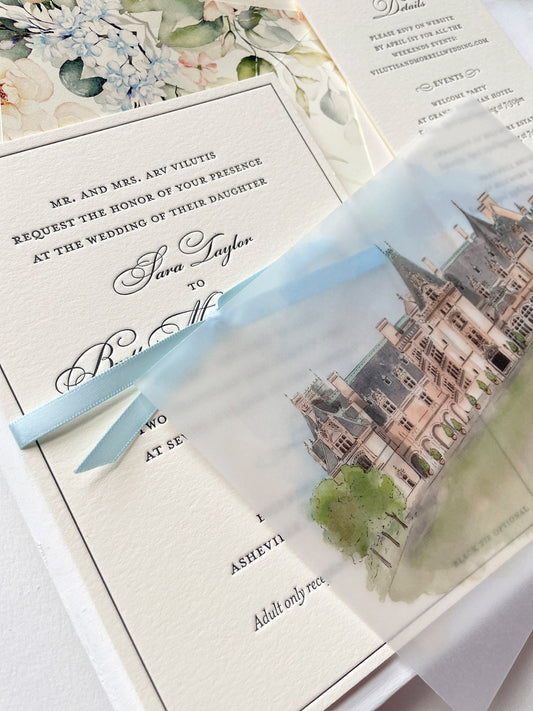 Biltmore Vellum Letterpress Wedding Invitation (Asheville, North Carolina)